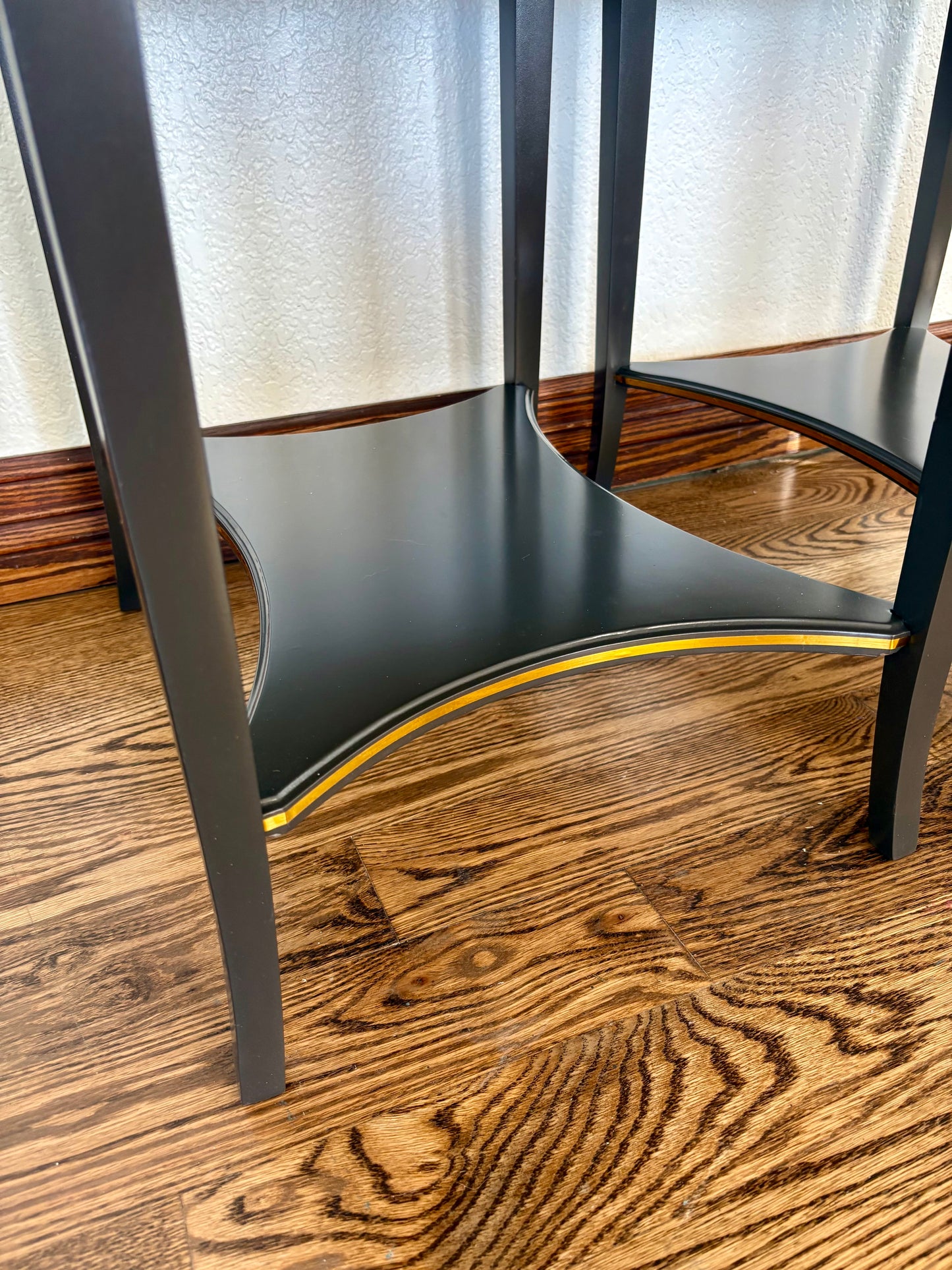 A Pair of Vintage Classic Satin Jet Black and Gold 2 Drawer End Stands/Night Stands/End Tables.