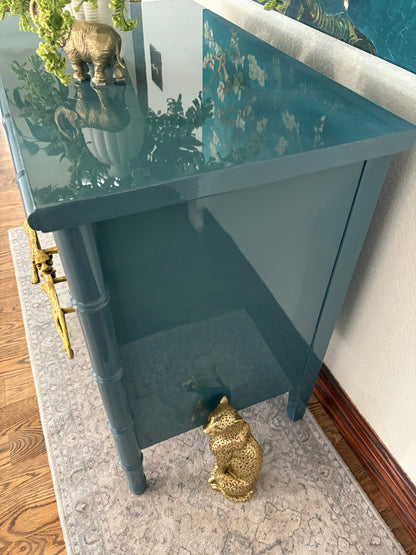 Ultra High Gloss Blue Moon Dixie Aloha Faux Bamboo Dresser/Large End Stand/End Table/Chest of Drawers