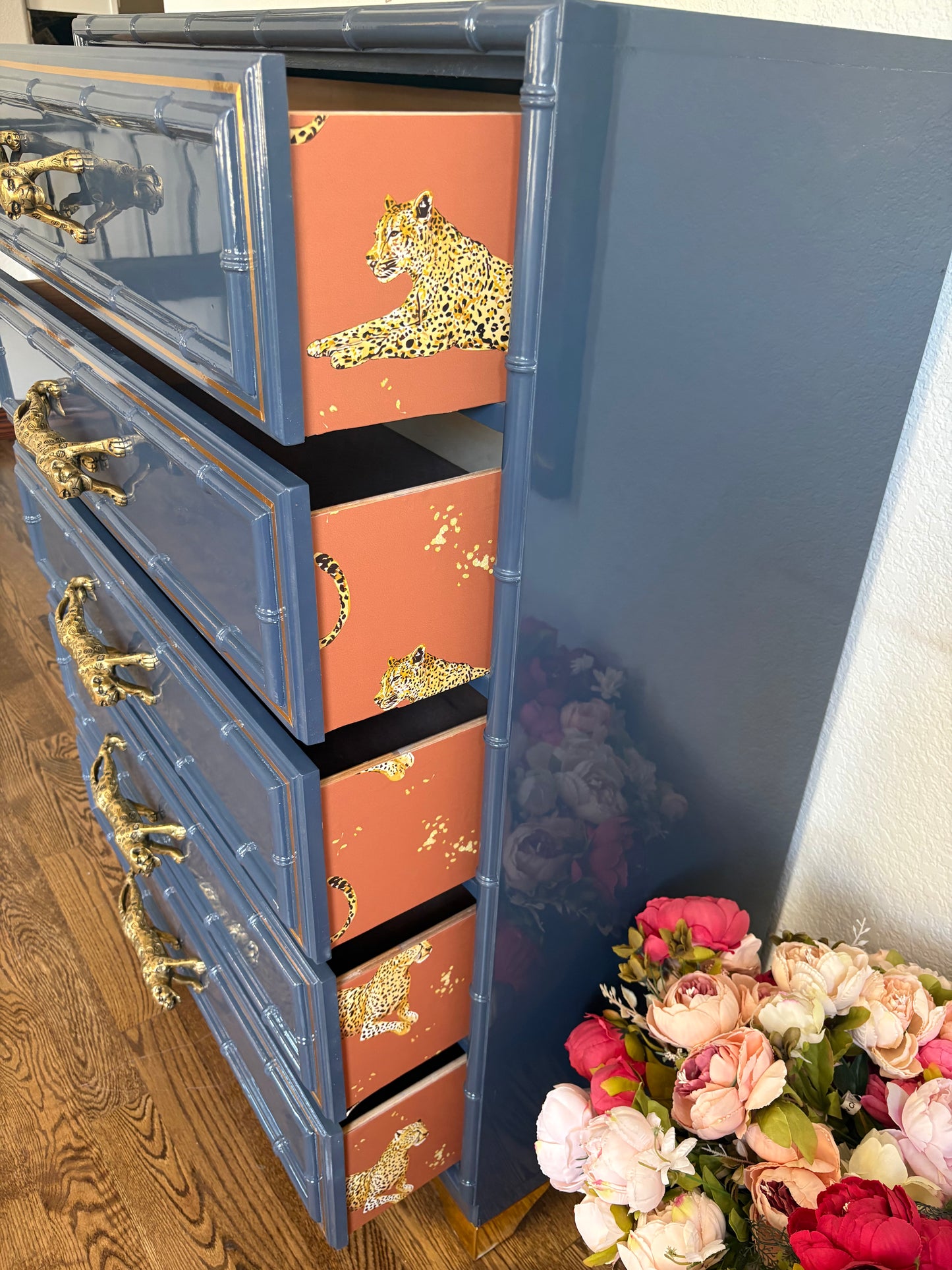 Ultra High Gloss Navy Dixie Aloha Bamboo Dresser/Tallboy/Chest of Drawers