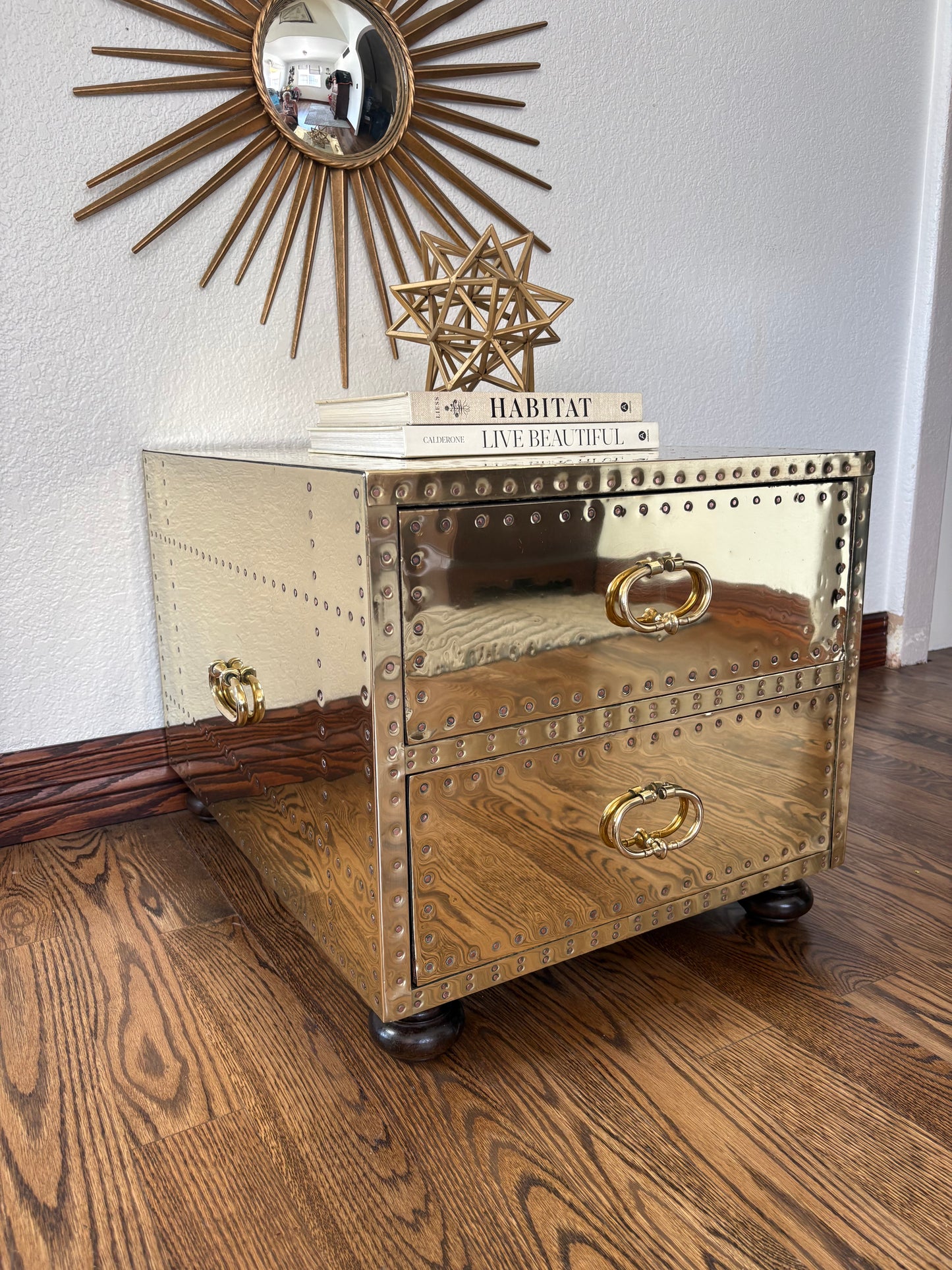 Sarreid Ltd. of Spain Hollywood Regency Two Drawer Brass Coffee table/ Night Stand Chest Bedside
