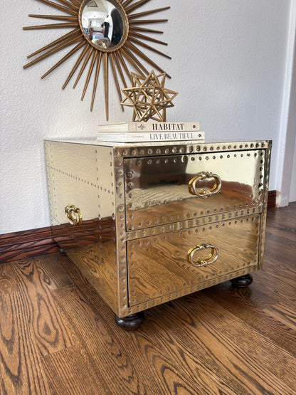 Sarreid Ltd. of Spain Hollywood Regency Two Drawer Brass Coffee table/ Night Stand Chest Bedside