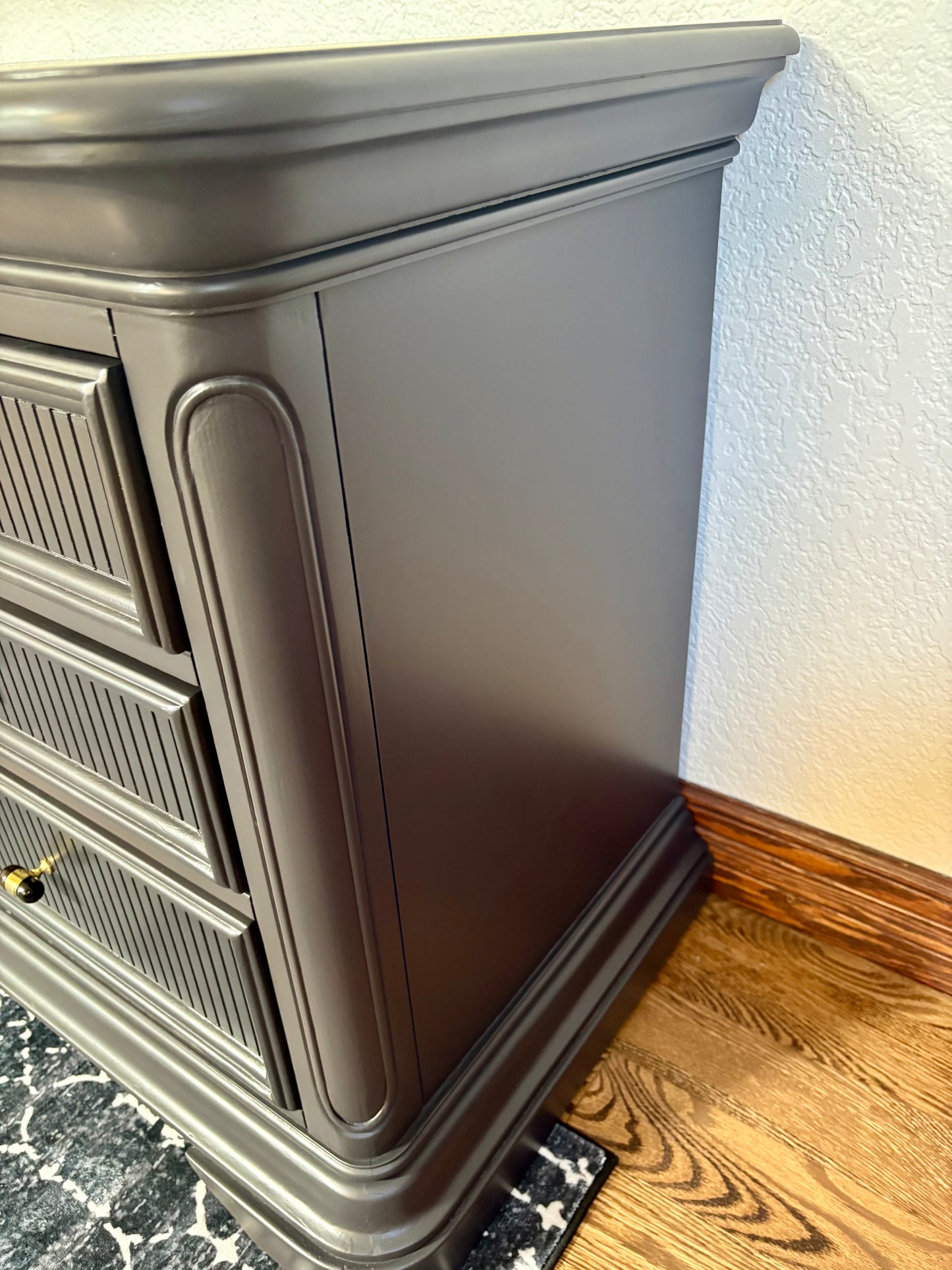 A set of Black satin 3 Drawer Modern End Tables/nightstands/bedside tables with storage