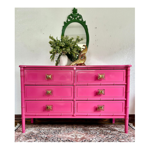 Henry Link Hot Pink High Gloss Faux Bamboo Dresser - Ready to Ship