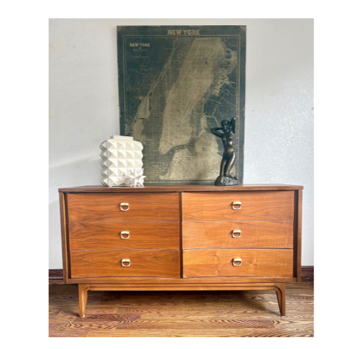 Johnson Carper 6 Drawer Walnut Mid-Century Walnut Dresser/Buffet