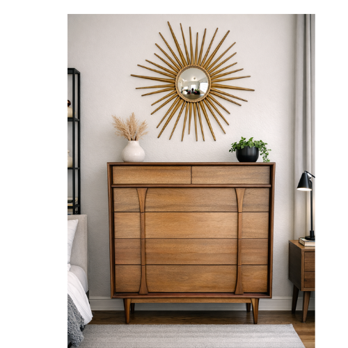 Red Lion Vintage Mid Century Modern Sculpted Highboy/Gentlemen's Chest