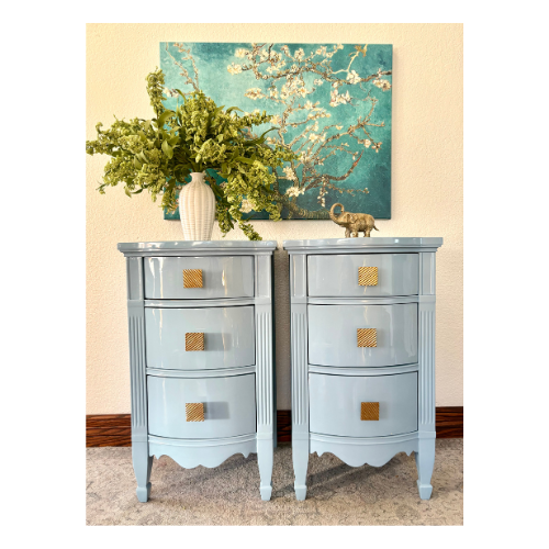 A Pair of Vintage Dixie Bow Front High Gloss End Stands