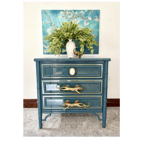 Ultra High Gloss Blue Moon Dixie Aloha Faux Bamboo Dresser/Large End Stand/End Table/Chest of Drawers