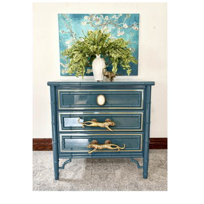 Ultra High Gloss Blue Moon Dixie Aloha Faux Bamboo Dresser/Large End Stand/End Table/Chest of Drawers