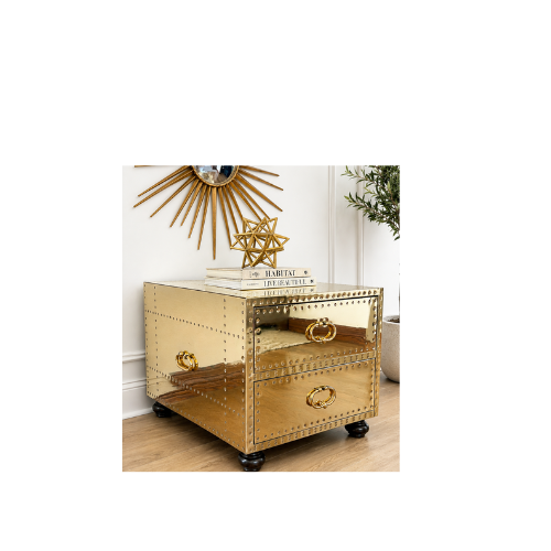 Sarreid Ltd. of Spain Hollywood Regency Two Drawer Brass Coffee table/ Night Stand Chest Bedside