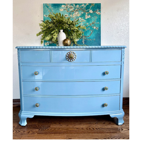 Ultra High Gloss Curved Front Vintage Drexel Dresser/Buffet/Chest of Drawers