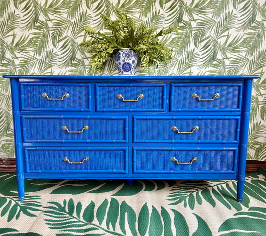 High Gloss Dixie Blue Faux Bamboo Dresser
