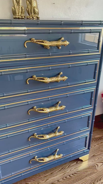 Ultra High Gloss Navy Dixie Aloha Bamboo Dresser/Tallboy/Chest of Drawers