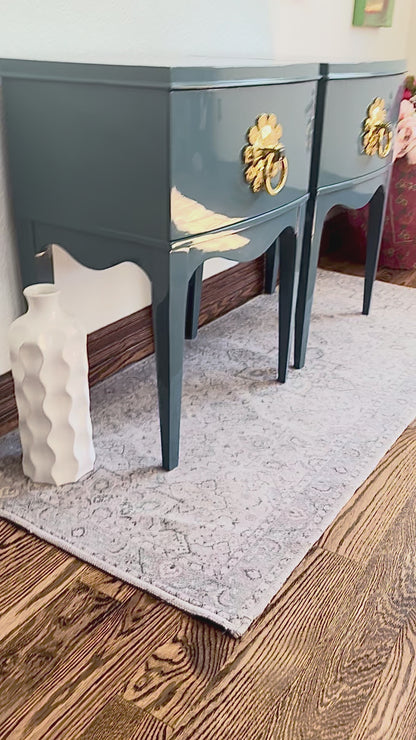 A Pair of Ultra High Gloss Vintage Bow Front High Gloss End Stands/Bedside Tables/Night Stands